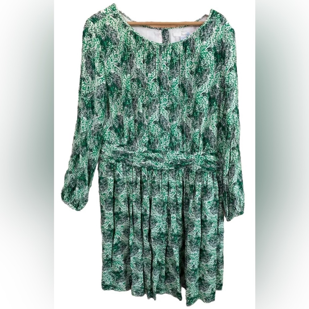 Boden Long Sleeved Dress 16 Selina Kelly Green Floral Knee Length